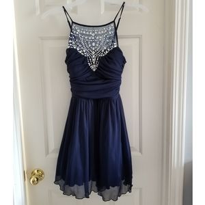 Navy Blue Gem High-Neck Party Dress